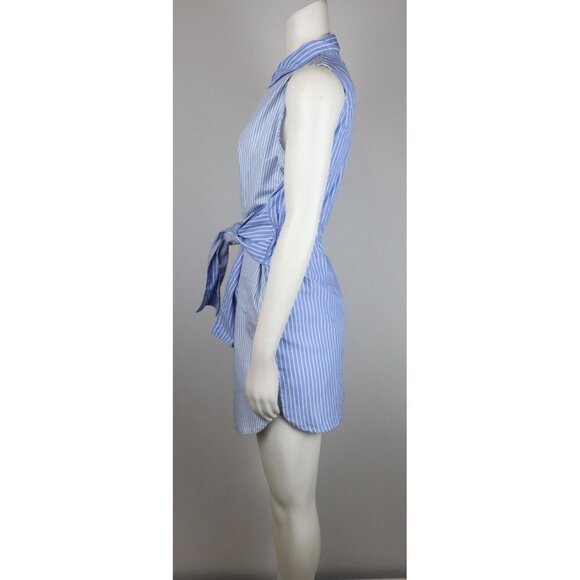 WOMEN'S BLUE STRIPED SLEEVELESS BELTED SHIRT DRESS - TRUE DESTINY - SIZE M - Picture 6 of 9